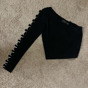 Black long sleeve crop top with off the shoulder